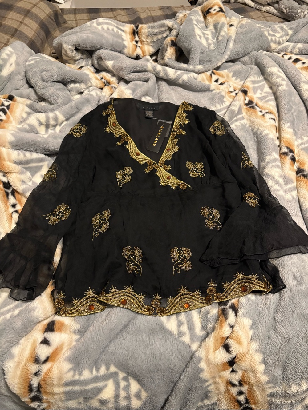 SilkLand Black Tunic with Gold Embroidery
